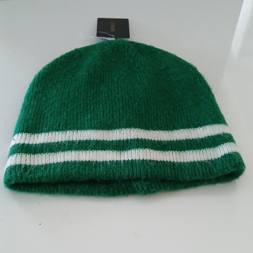 Forever 21 Green and White Striped Beanie NWT